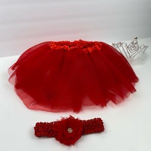 Baby Red Tutu with headband and tiara crown dress up costume Valentine’s Day